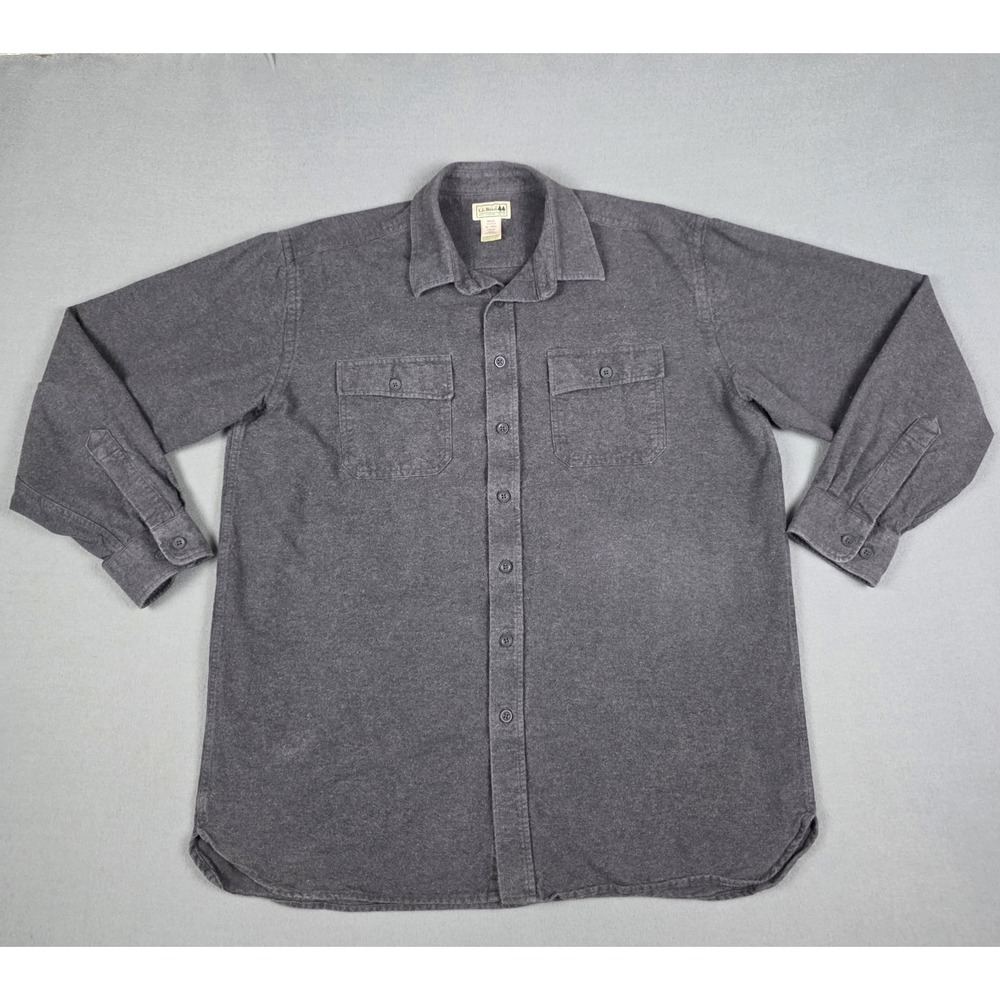 LL Bean Chamois Cloth Shirt Men's Size XL Tall Grey Flannel Long Sleeve 0 MT04